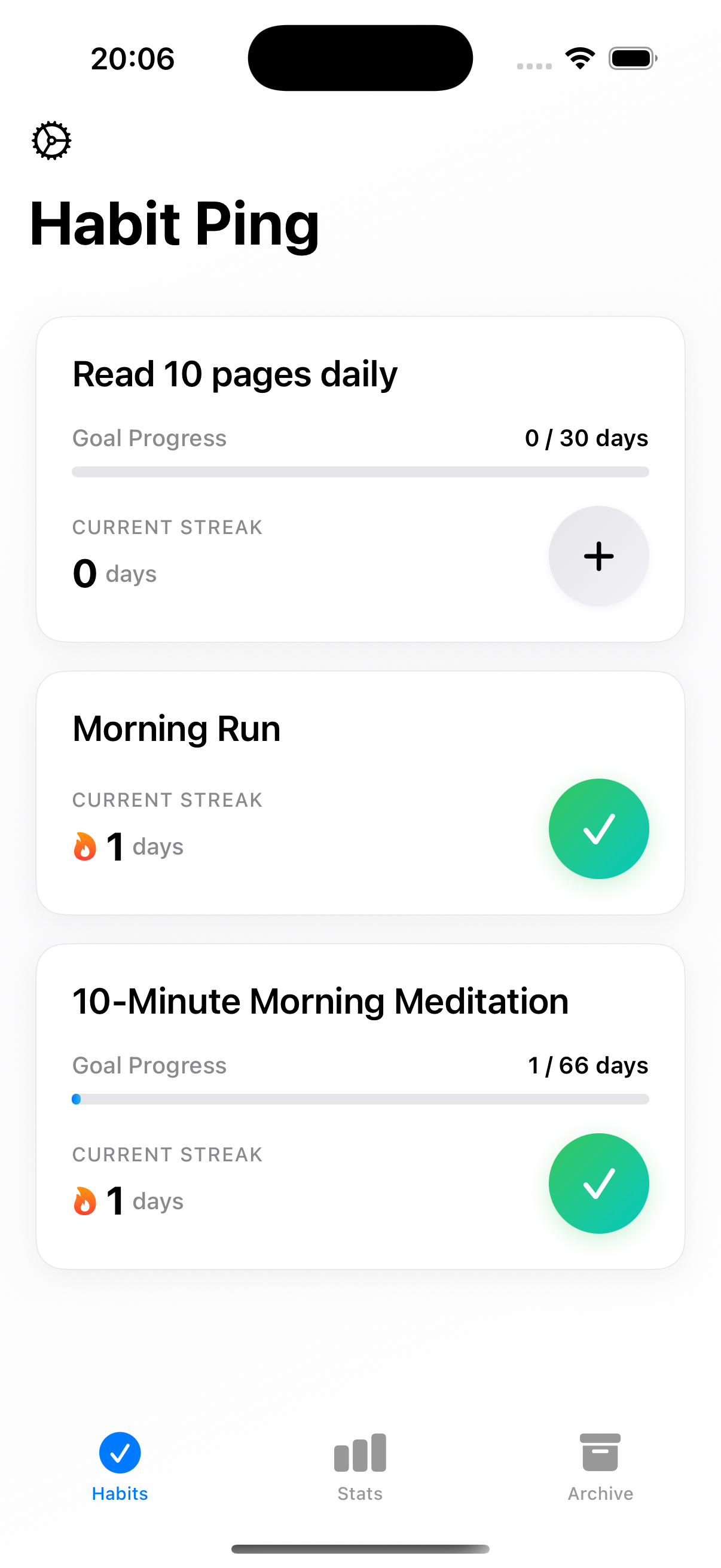 Habit Ping Main Screen